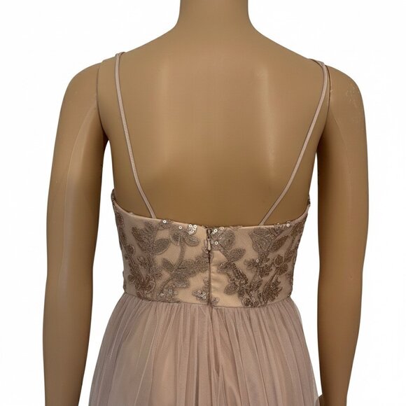 Amsale Blush Floral Applique Tulle Maxi Dress - Size 2 - Picture 2 of 6